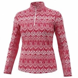 IBKUL Long Sleeve Zip Mock Neck Watermelon Pink White Golf Shirt Size Medium